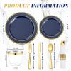 image:image175PCS Purple Plates Disposable  Lavender Plastic Plates 25Guests Plastic Dinnerware with Rolled Napkins for BirthdaySpringBaby ShowerEasterBlue and Gold
