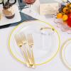 image:image175PCS Purple Plates Disposable  Lavender Plastic Plates 25Guests Plastic Dinnerware with Rolled Napkins for BirthdaySpringBaby ShowerEasterGold  Modern