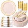 image:image175PCS Purple Plates Disposable  Lavender Plastic Plates 25Guests Plastic Dinnerware with Rolled Napkins for BirthdaySpringBaby ShowerEasterPink