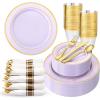 image:image175PCS Purple Plates Disposable  Lavender Plastic Plates 25Guests Plastic Dinnerware with Rolled Napkins for BirthdaySpringBaby ShowerEasterPurple
