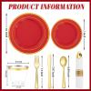 image:image175PCS Purple Plates Disposable  Lavender Plastic Plates 25Guests Plastic Dinnerware with Rolled Napkins for BirthdaySpringBaby ShowerEasterRed