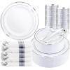 image:image175PCS Purple Plates Disposable  Lavender Plastic Plates 25Guests Plastic Dinnerware with Rolled Napkins for BirthdaySpringBaby ShowerEasterWhite and Silver
