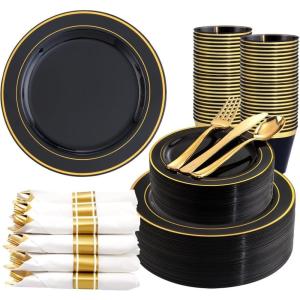 image:image175PCS Purple Plates Disposable  Lavender Plastic Plates 25Guests Plastic Dinnerware with Rolled Napkins for BirthdaySpringBaby ShowerEasterBlack  Modern