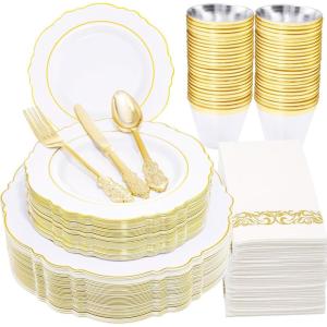 image:image175PCS Purple Plates Disposable  Lavender Plastic Plates 25Guests Plastic Dinnerware with Rolled Napkins for BirthdaySpringBaby ShowerEasterGold Modern