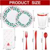 image:imageWDF 175Pcs Disposable Christmas Plates amp Napkins  25 Dinner amp Dessert Plates 25 Utensils 25 Cups 25 Christmas Napkins Pack of 2