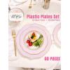 image:imageWDF 60pcs Purple Plates Disposable with Gold Rim  Baroque Light Purple Plastic Plates  Lavender Plates for SpringWeddingEasterBirthdayClear Pink with Gold Rim