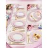 image:imageWDF 60pcs Purple Plates Disposable with Gold Rim  Baroque Light Purple Plastic Plates  Lavender Plates for SpringWeddingEasterBirthdayClear Pink with Gold Rim