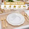 image:imageWDF 60pcs Purple Plates Disposable with Gold Rim  Baroque Light Purple Plastic Plates  Lavender Plates for SpringWeddingEasterBirthdayGold