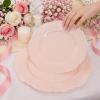 image:imageWDF 60pcs Purple Plates Disposable with Gold Rim  Baroque Light Purple Plastic Plates  Lavender Plates for SpringWeddingEasterBirthdayPink