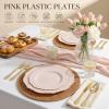 image:imageWDF 60pcs Purple Plates Disposable with Gold Rim  Baroque Light Purple Plastic Plates  Lavender Plates for SpringWeddingEasterBirthdayPink and Gold