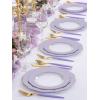 image:imageWDF 60pcs Purple Plates Disposable with Gold Rim  Baroque Light Purple Plastic Plates  Lavender Plates for SpringWeddingEasterBirthdayPurple and Gold