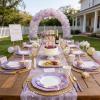 image:imageWDF 60pcs Purple Plates Disposable with Gold Rim  Baroque Light Purple Plastic Plates  Lavender Plates for SpringWeddingEasterBirthdayPurple and White