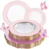 image:imageWDF 60pcs Purple Plates Disposable with Gold Rim  Baroque Light Purple Plastic Plates  Lavender Plates for SpringWeddingEasterBirthdayClear Pink with Gold Rim