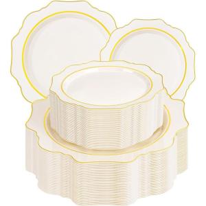 image:imageWDF 100PCS Mint Green Plastic Plates  Green Easter Plates Disposable  Heavy Duty Scalloped Plastic Plate for PartiesWeddingEasterSpringIvory
