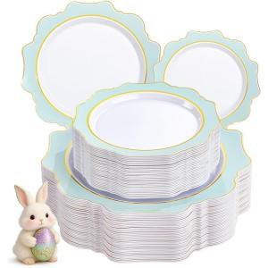 image:imageWDF 100PCS Mint Green Plastic Plates  Green Easter Plates Disposable  Heavy Duty Scalloped Plastic Plate for PartiesWeddingEasterSpringMint Green