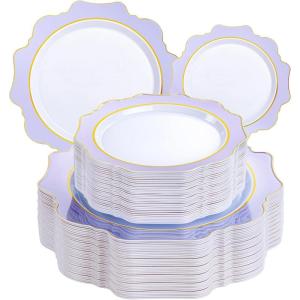 image:imageWDF 100PCS Mint Green Plastic Plates  Green Easter Plates Disposable  Heavy Duty Scalloped Plastic Plate for PartiesWeddingEasterSpringPurple