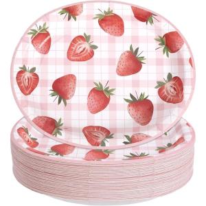 image:imageWDF 50Pack Lemon Oval Paper Plates  10x12 Heavy Duty Large Disposable Dinner Plates  Summer Lemon Serving Platters for BirthdayWeddingTea PartyBaby ShowerSummerStrawberry