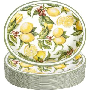 image:imageWDF 50Pack Lemon Oval Paper Plates  10x12 Heavy Duty Large Disposable Dinner Plates  Summer Lemon Serving Platters for BirthdayWeddingTea PartyBaby ShowerSummerLemon