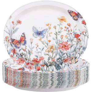 image:imageWDF 50Pack Lemon Oval Paper Plates  10x12 Heavy Duty Large Disposable Dinner Plates  Summer Lemon Serving Platters for BirthdayWeddingTea PartyBaby ShowerSummerButterfly