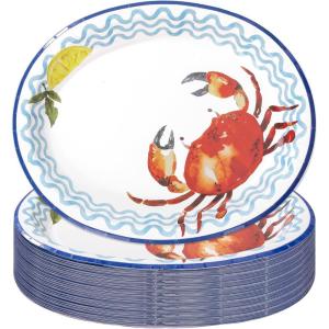 image:imageWDF 50Pack Lemon Oval Paper Plates  10x12 Heavy Duty Large Disposable Dinner Plates  Summer Lemon Serving Platters for BirthdayWeddingTea PartyBaby ShowerSummerCrab