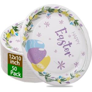 image:imageWDF 50Pack Lemon Oval Paper Plates  10x12 Heavy Duty Large Disposable Dinner Plates  Summer Lemon Serving Platters for BirthdayWeddingTea PartyBaby ShowerSummerEaster Eggs