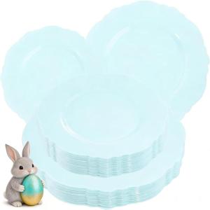 image:imageWDF 60pcs Purple Plates Disposable with Gold Rim  Baroque Light Purple Plastic Plates  Lavender Plates for SpringWeddingEasterBirthdayMint Green