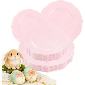 image:imageWDF 60pcs Purple Plates Disposable with Gold Rim  Baroque Light Purple Plastic Plates  Lavender Plates for SpringWeddingEasterBirthdayPink