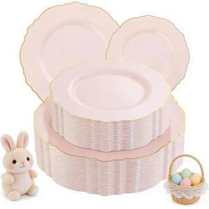 image:imageWDF 60pcs Purple Plates Disposable with Gold Rim  Baroque Light Purple Plastic Plates  Lavender Plates for SpringWeddingEasterBirthdayPink and Gold