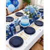 image:imageWDF 150pcs Blue plastic Plates  Navy Blue Plates Disposable  4th of July plates  25guest Disposable Dinnerware Sets for PartyWeddingBirthdayFathers DayBlue and Gold