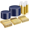 image:imageWDF 150pcs Blue plastic Plates  Navy Blue Plates Disposable  4th of July plates  25guest Disposable Dinnerware Sets for PartyWeddingBirthdayFathers DayBlue and Gold