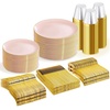 image:imageWDF 150pcs Blue plastic Plates  Navy Blue Plates Disposable  4th of July plates  25guest Disposable Dinnerware Sets for PartyWeddingBirthdayFathers DayPink and Gold