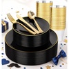 image:imageWDF 150pcs Blue plastic Plates  Navy Blue Plates Disposable  4th of July plates  25guest Disposable Dinnerware Sets for PartyWeddingBirthdayFathers DayBlack and Gold