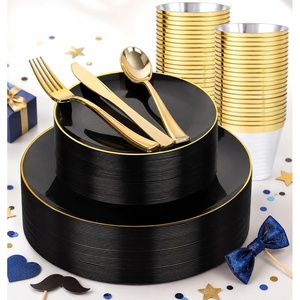 image:imageWDF 150pcs Blue plastic Plates  Navy Blue Plates Disposable  4th of July plates  25guest Disposable Dinnerware Sets for PartyWeddingBirthdayFathers DayBlack and Gold
