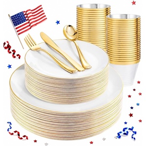 image:imageWDF 150pcs Blue plastic Plates  Navy Blue Plates Disposable  4th of July plates  25guest Disposable Dinnerware Sets for PartyWeddingBirthdayFathers DayWhite and Gold