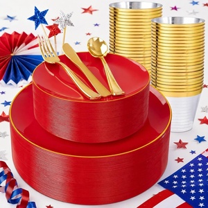 image:imageWDF 150pcs Blue plastic Plates  Navy Blue Plates Disposable  4th of July plates  25guest Disposable Dinnerware Sets for PartyWeddingBirthdayFathers DayRed