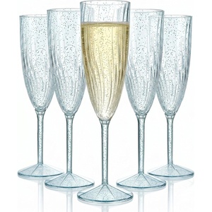 image:imageWDF 36PCS Pink Champagne Flutes Plastic  6 OZ Pink Glitter Disposable Champagne Flutes for WeddingBirthdayPartiesBridal ShowerSummerBlue