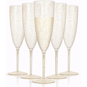 image:imageWDF 36PCS Pink Champagne Flutes Plastic  6 OZ Pink Glitter Disposable Champagne Flutes for WeddingBirthdayPartiesBridal ShowerSummerGold