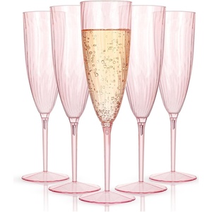 image:imageWDF 36PCS Pink Champagne Flutes Plastic  6 OZ Pink Glitter Disposable Champagne Flutes for WeddingBirthdayPartiesBridal ShowerSummerPink