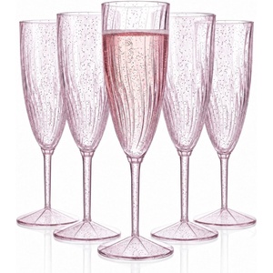 image:imageWDF 36PCS Pink Champagne Flutes Plastic  6 OZ Pink Glitter Disposable Champagne Flutes for WeddingBirthdayPartiesBridal ShowerSummerPink Glitter