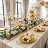 image:imageWDF 6Pcs Gold Plastic Serving Trays  12 Inch White and Gold Oval Disposable Plates  Heavy Duty White Plastic Serving Platters for WeddingBirthdayDinner PartyBBQHoliday GatheringsGold