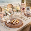 image:imageWDF 6Pcs Gold Plastic Serving Trays  12 Inch White and Gold Oval Disposable Plates  Heavy Duty White Plastic Serving Platters for WeddingBirthdayDinner PartyBBQHoliday GatheringsClear