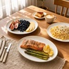 image:imageWDF 6Pcs Gold Plastic Serving Trays  12 Inch White and Gold Oval Disposable Plates  Heavy Duty White Plastic Serving Platters for WeddingBirthdayDinner PartyBBQHoliday GatheringsIvory