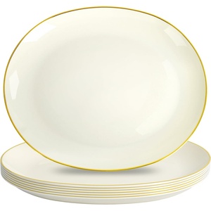 image:imageWDF 6Pcs Gold Plastic Serving Trays  12 Inch White and Gold Oval Disposable Plates  Heavy Duty White Plastic Serving Platters for WeddingBirthdayDinner PartyBBQHoliday GatheringsIvory