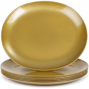 image:imageWDF 6Pcs Gold Plastic Serving Trays  12 Inch White and Gold Oval Disposable Plates  Heavy Duty White Plastic Serving Platters for WeddingBirthdayDinner PartyBBQHoliday GatheringsGold