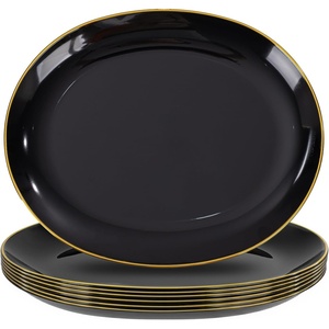 image:imageWDF 6Pcs Gold Plastic Serving Trays  12 Inch White and Gold Oval Disposable Plates  Heavy Duty White Plastic Serving Platters for WeddingBirthdayDinner PartyBBQHoliday GatheringsBlack