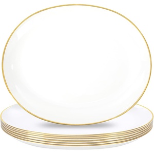 image:imageWDF 6Pcs Gold Plastic Serving Trays  12 Inch White and Gold Oval Disposable Plates  Heavy Duty White Plastic Serving Platters for WeddingBirthdayDinner PartyBBQHoliday GatheringsWhite and Gold